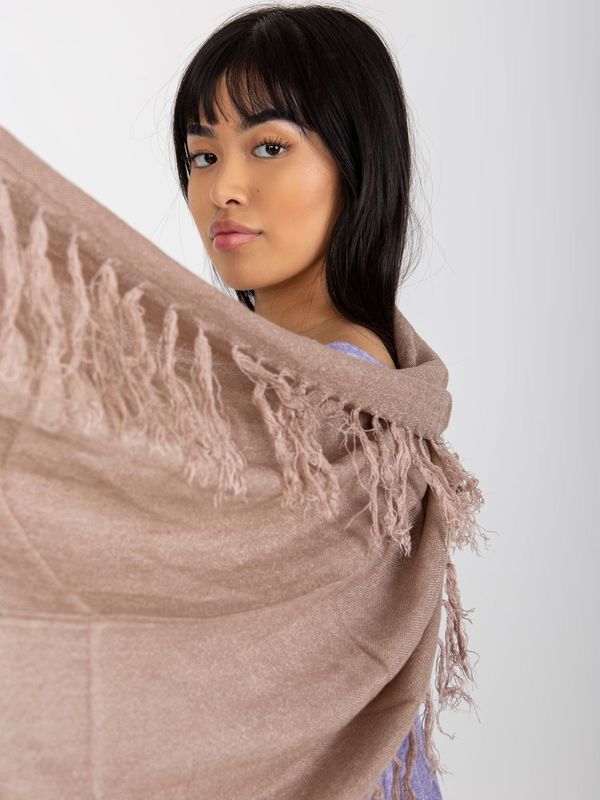 Fashionhunters Lady's dark beige long scarf with fringe