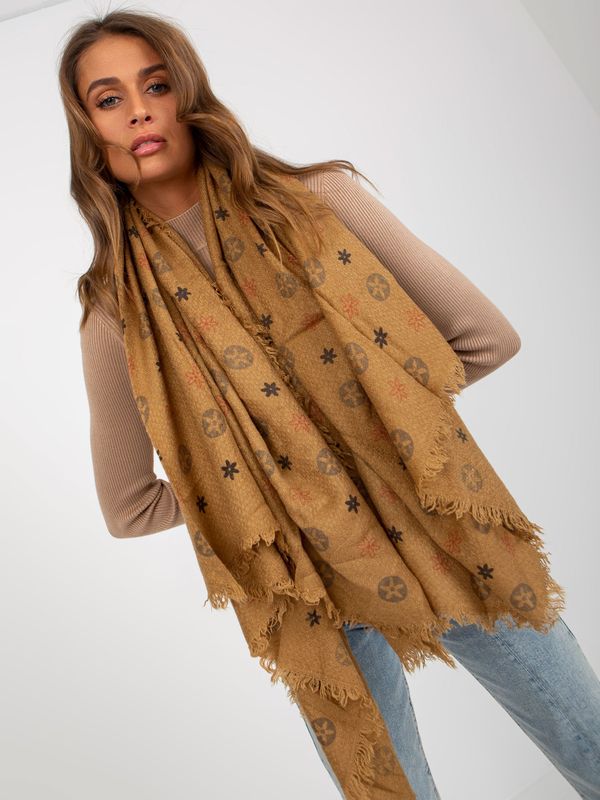 Fashionhunters Lady's dark beige scarf with print