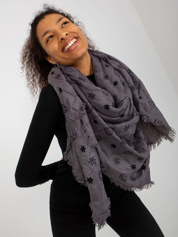 Fashionhunters Lady's dark grey scarf with prints