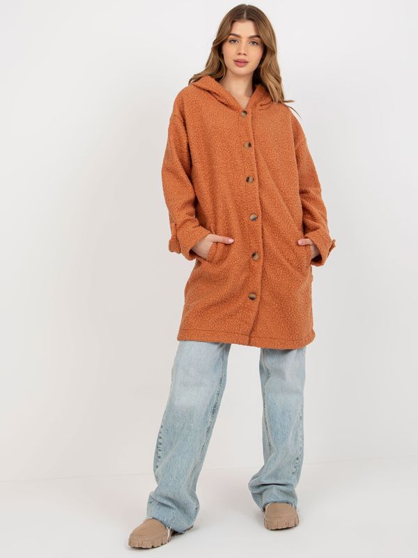 Fashionhunters Lady's dark orange plush coat with hood