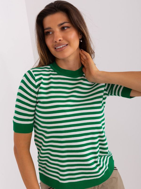 Fashionhunters Lady's green-and-white striped blouse with short sleeves