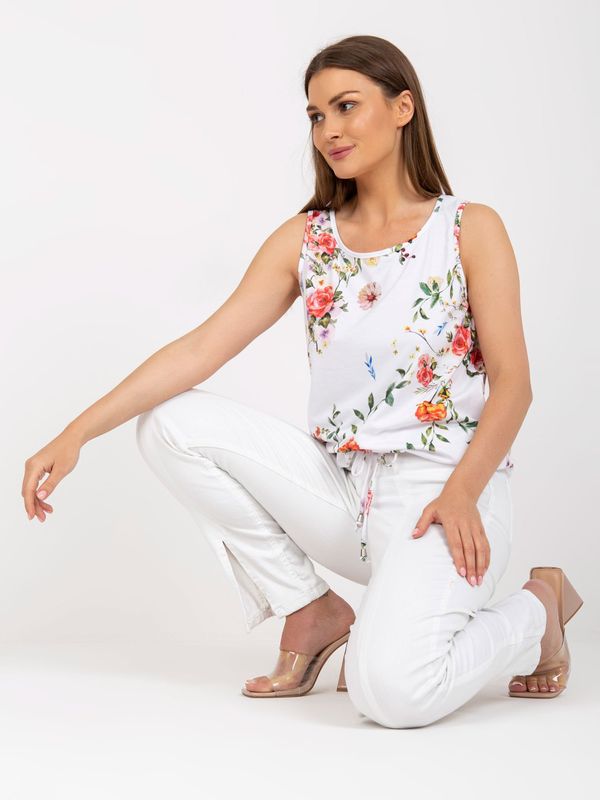 Fashionhunters Lady's white cotton top with flowers