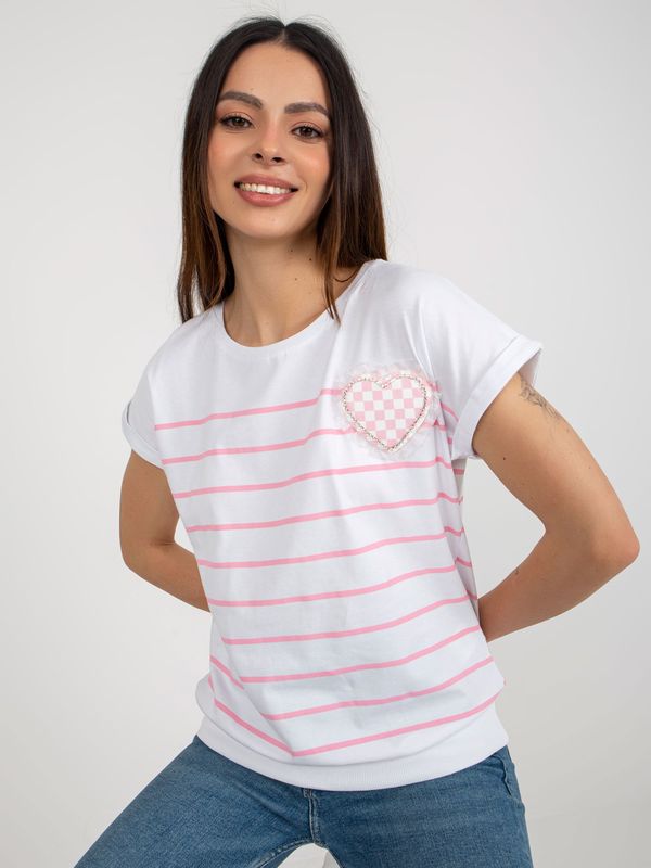 Fashionhunters Lady's white-pink striped blouse with application