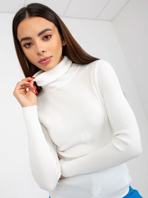 Fashionhunters Lady's white ribbed sweater with turtleneck
