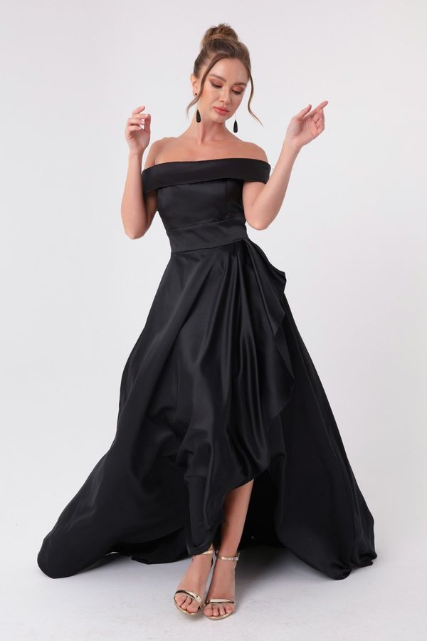 Lafaba Lafaba Women's Black Boat Neck Satin Evening Dress & Prom Dress