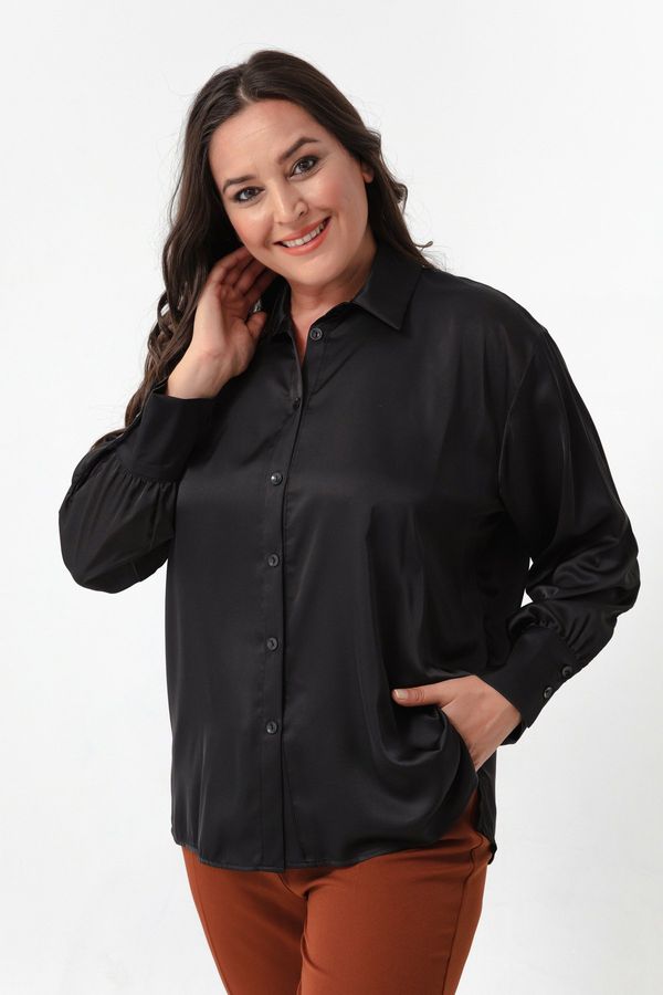Lafaba Lafaba Women's Black Plus Size Satin Shirt