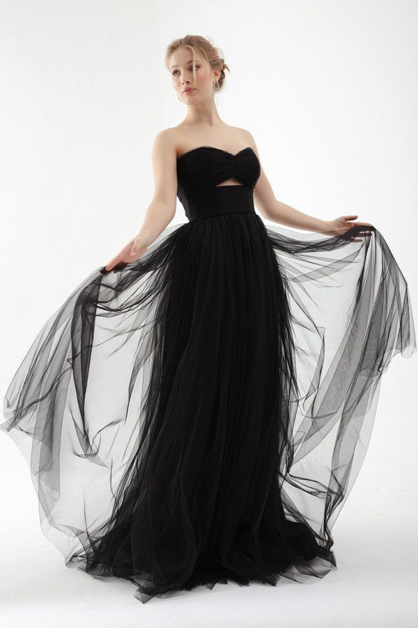 Lafaba Lafaba Women's Black Strapless Tulle Evening Dress