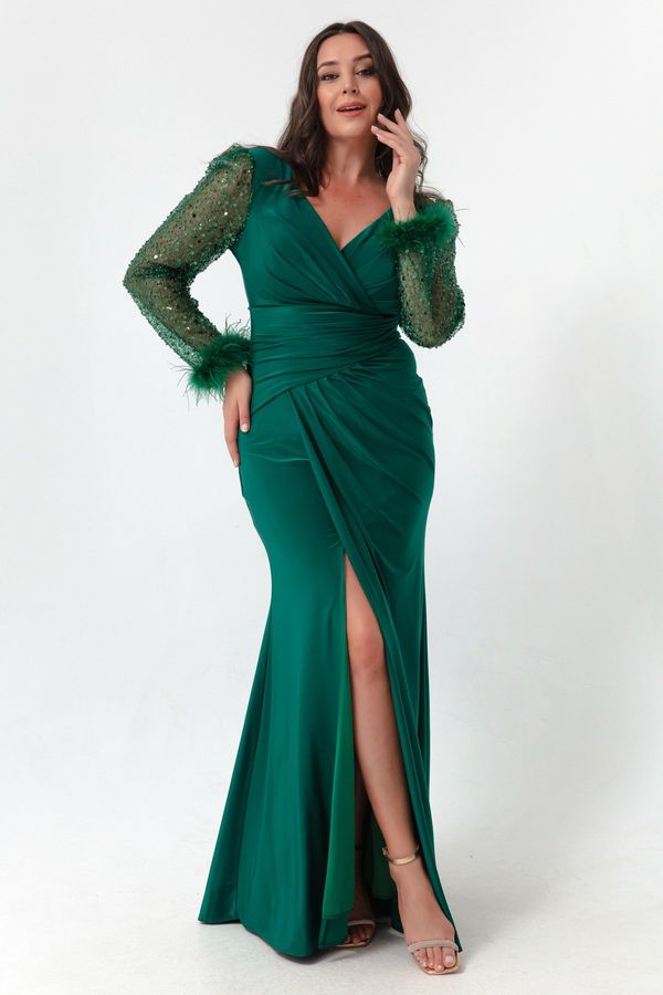 Lafaba Lafaba Women's Emerald Green Plus Size Long Evening Dress