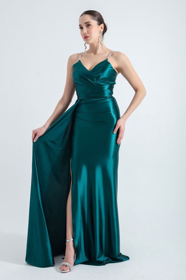 Lafaba Lafaba Women's Emerald Green Stone Strap-Tailed Long Evening Dress