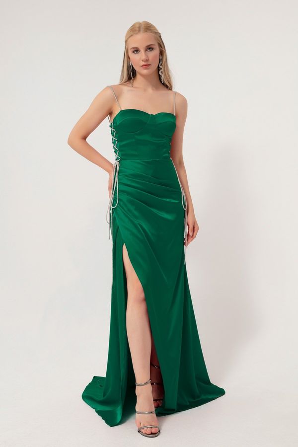 Lafaba Lafaba Women's Emerald Green Strapless Long Satin Evening Dress