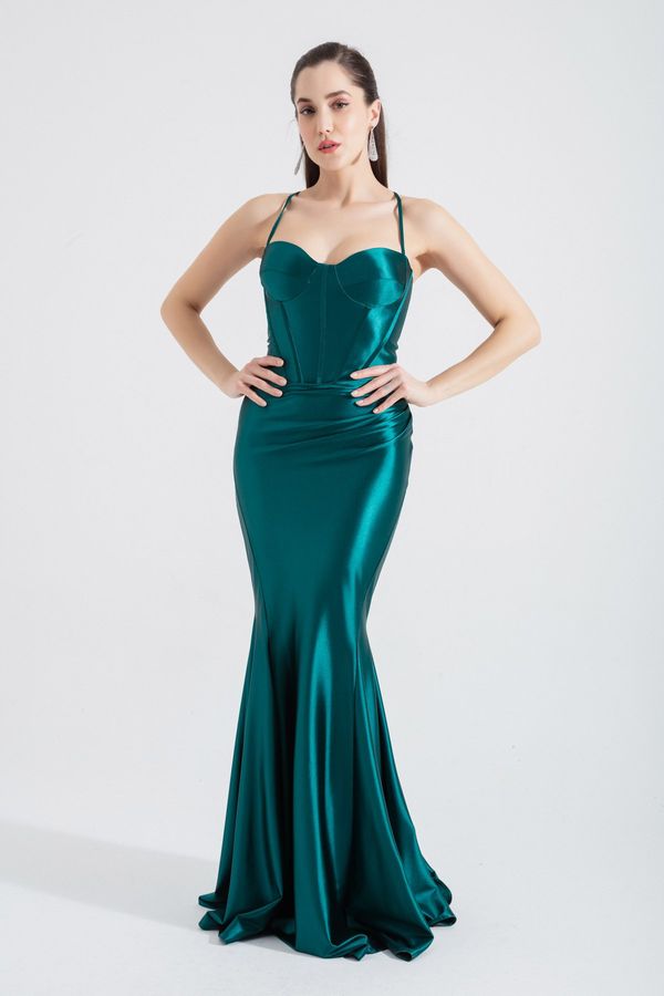 Lafaba Lafaba Women's Emerald Green Underwire Corset Long Evening Dress