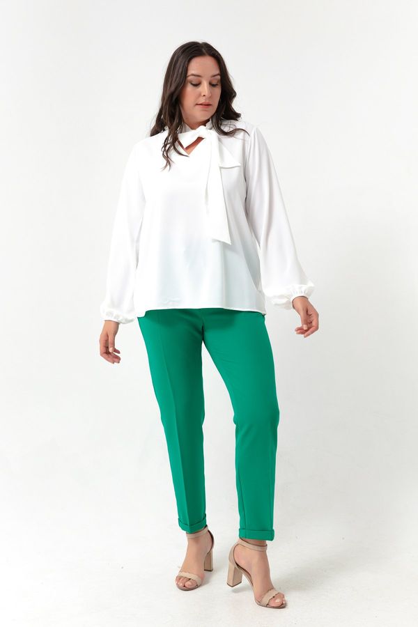 Lafaba Lafaba Women's Green Plus Size Pants with Elastic Waist