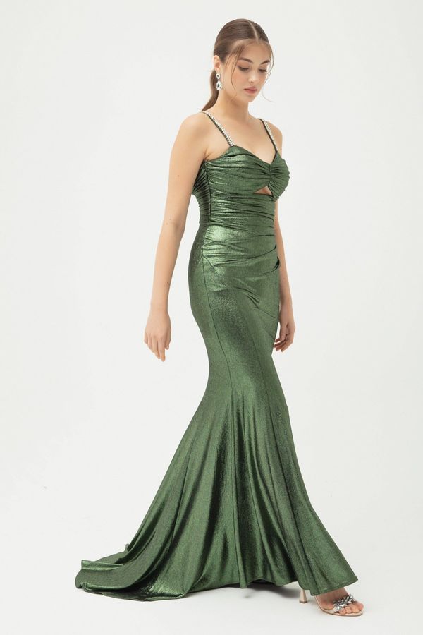 Lafaba Lafaba Women's Green Stone Strap Long Evening Dress