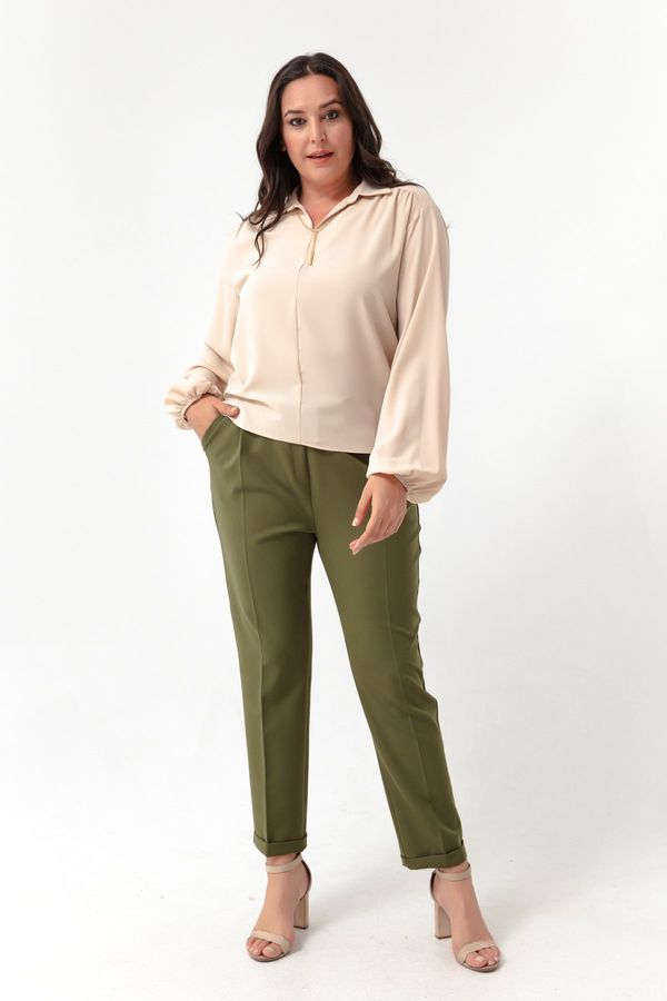 Lafaba Lafaba Women's Khaki Plus Size Pants with Elastic Waist