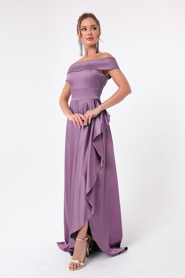Lafaba Lafaba Women's Lavender Boat Neck Satin Evening Dress & Prom Dress