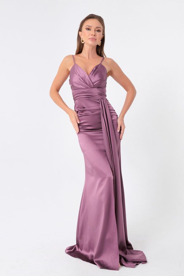 Lafaba Lafaba Women's Lavender Strap Long Satin Evening Dress & Graduation Dress