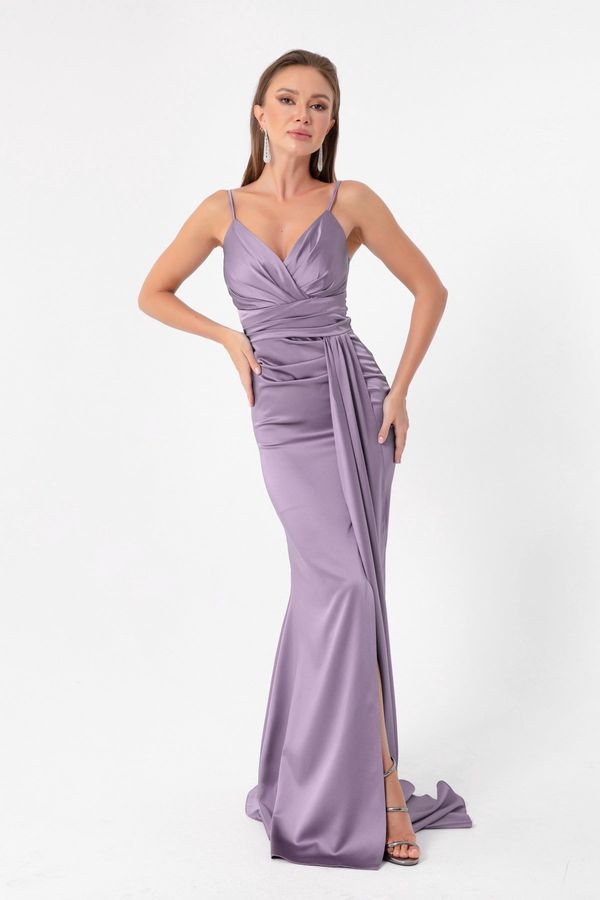 Lafaba Lafaba Women's Lilac Strap Long Satin Evening Dress & Prom Dress