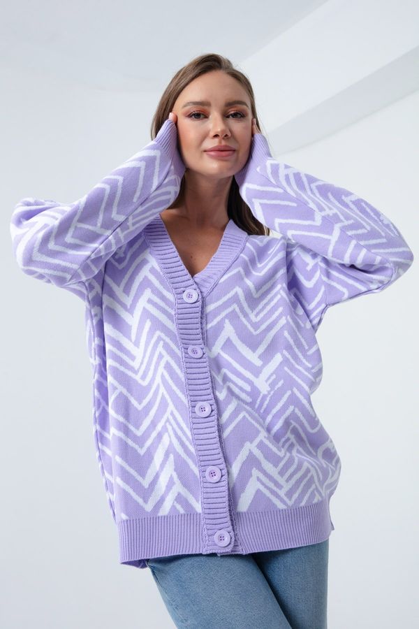 Lafaba Lafaba Women's Lilac Zigzag Pattern Knitwear Cardigan