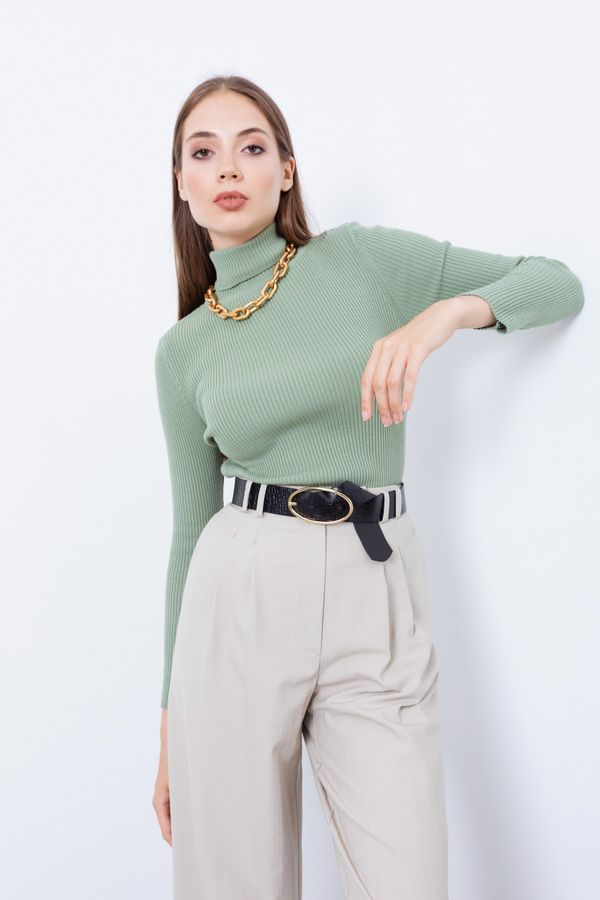 Lafaba Lafaba Women's Mint Green Turtleneck Knitwear Sweater