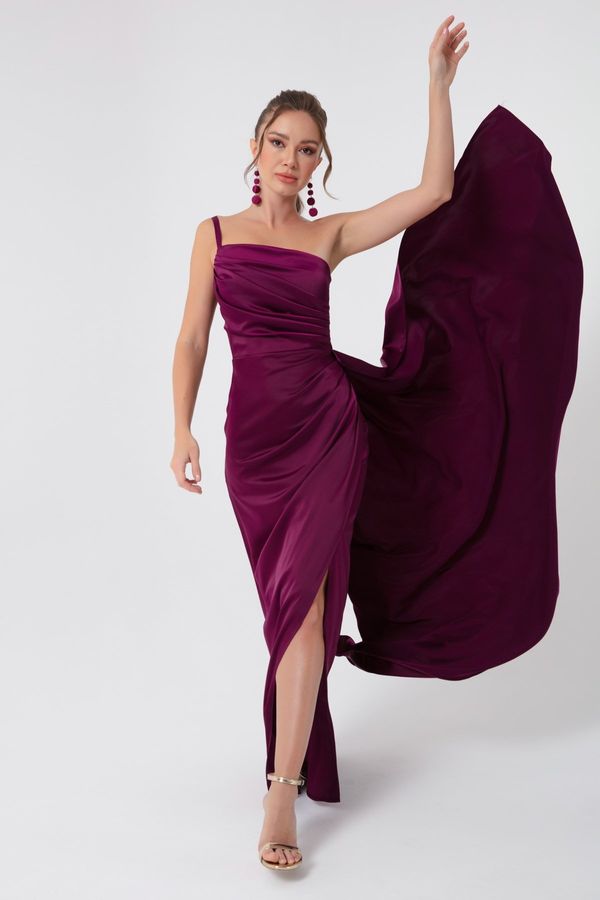 Lafaba Lafaba Women's Plum One-Shoulder Satin Evening & Prom Dress