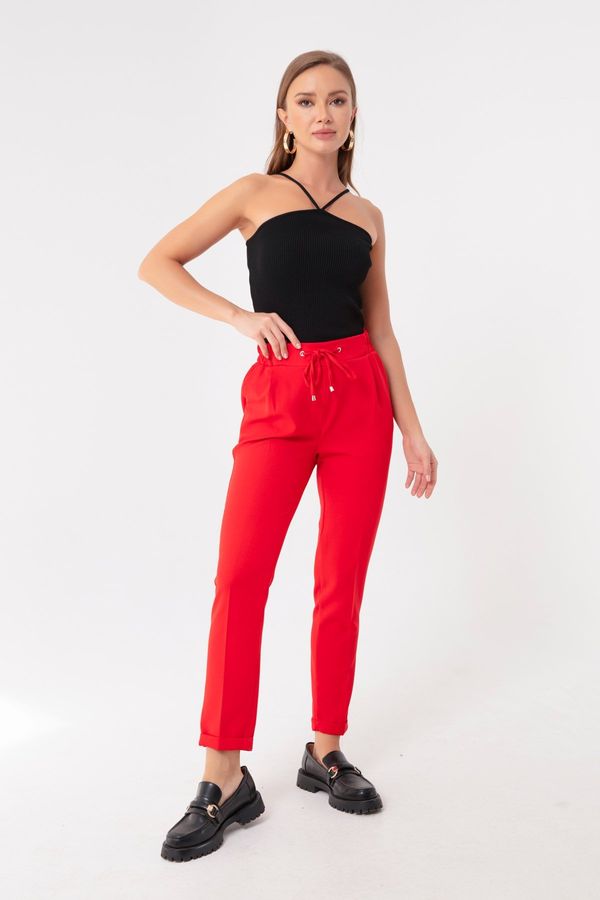 Lafaba Lafaba Women's Red Carrot Pants with a Lace-Up Waist