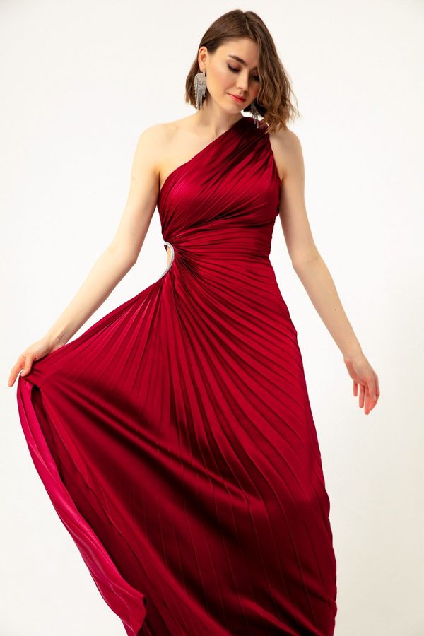 Lafaba Lafaba Women's Red One-Shoulder Decollete Long Evening Dress.