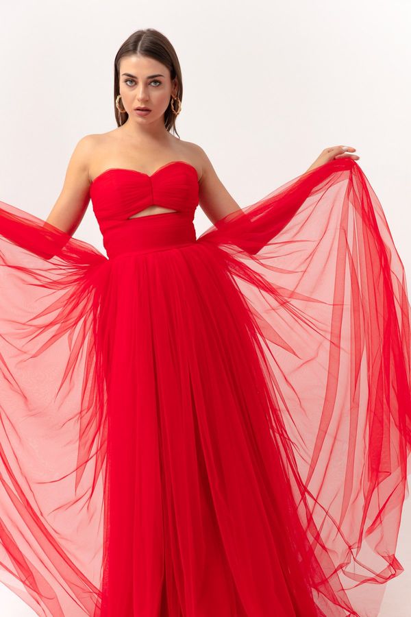 Lafaba Lafaba Women's Red Strapless Tulle Evening Dress