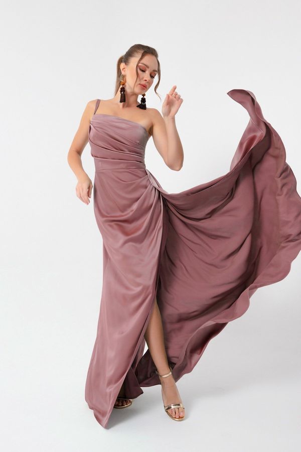 Lafaba Lafaba Women's Salmon One-Shoulder Satin Evening & Prom Dress