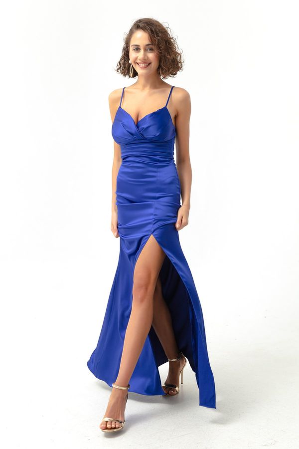 Lafaba Lafaba Women's Satin Evening Dress & Prom Dress with Sax Straps and a Slit
