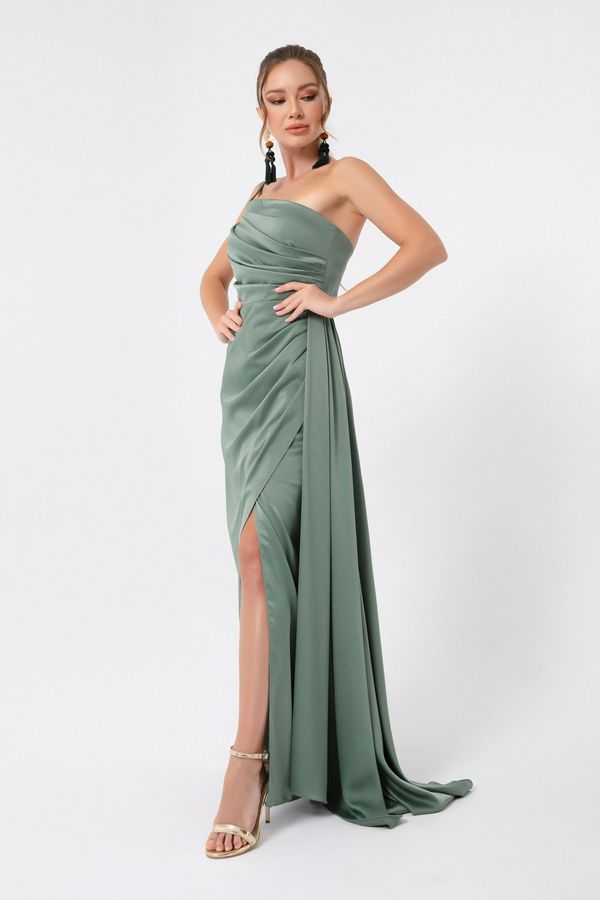 Lafaba Lafaba Women's Turquoise One-Shoulder Satin Evening Dress & Prom Dress