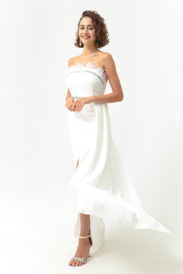Lafaba Lafaba Women's White Evening Dress with Gemstone Print