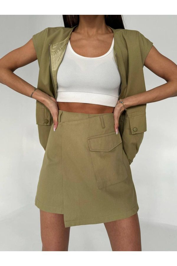 Laluvia Laluvia Almond Green 100% Cotton Gabardine Short Skirt