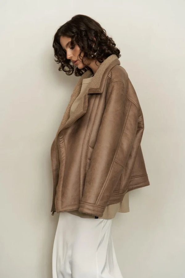 Laluvia Laluvia Beige Shelby Shearling Leather Jacket