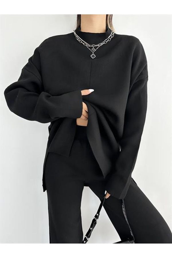 Laluvia Laluvia Black High Neck Knitwear Suit