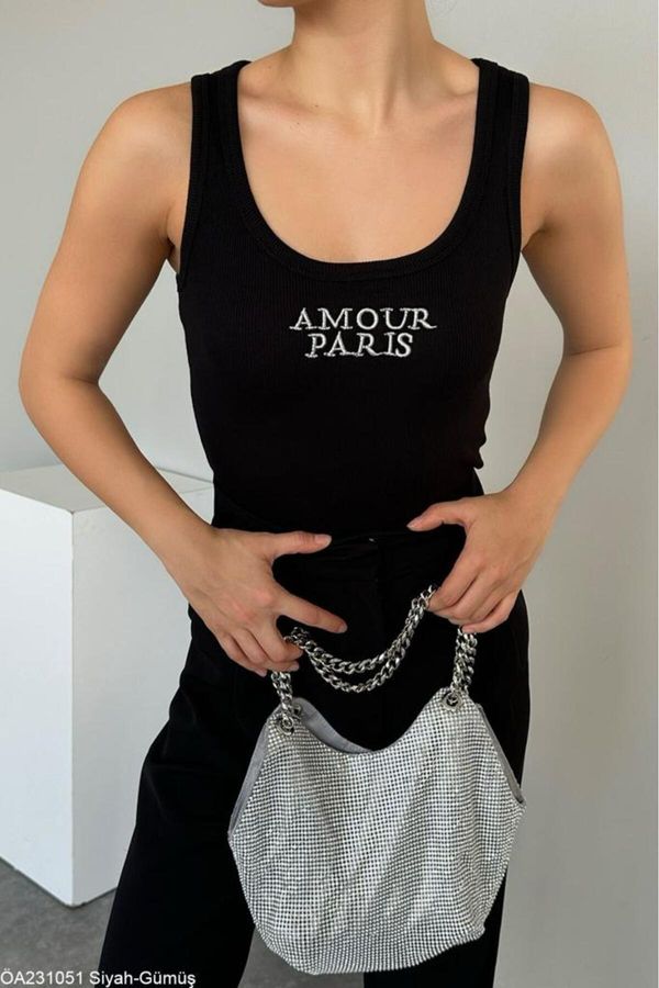 Laluvia Laluvia Black-Silver Amour Paris Silvery Embroidered Undershirt