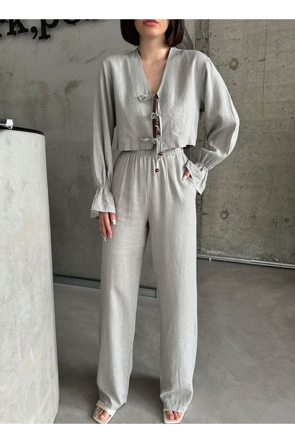 Laluvia Laluvia Gray Real Linen Design Suit