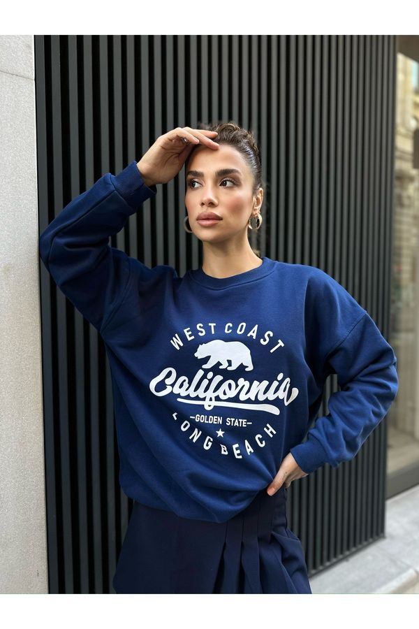 Laluvia Laluvia Navy Blue Premium Cotton California Print Sweatshirt