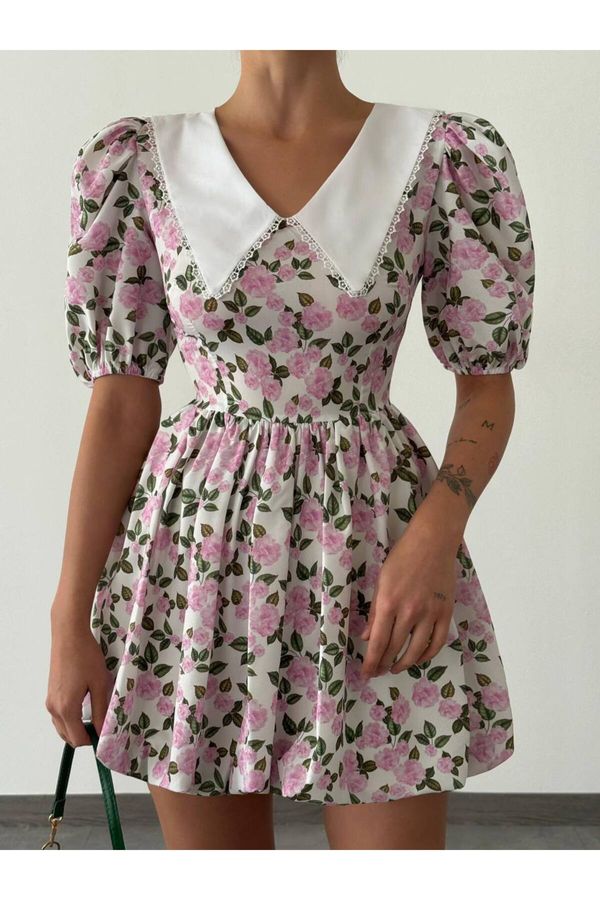 Laluvia Laluvia Pink Baby Neck Floral Balloon Dress