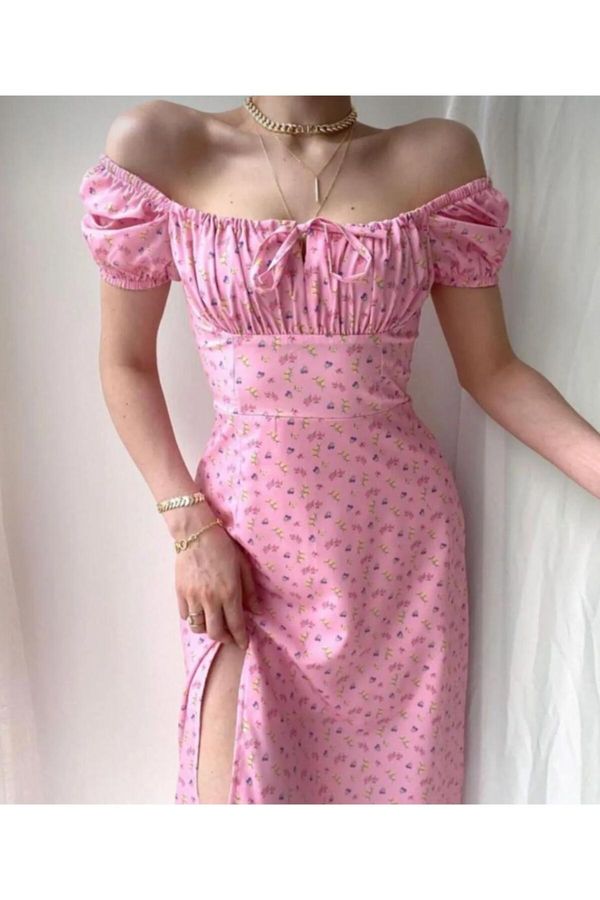 Laluvia Laluvia Pink Floral Print Slit Dress