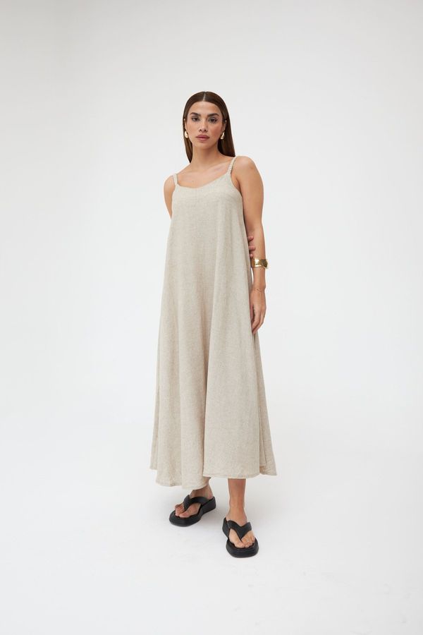 Laluvia Laluvia Stone Color Knit Strap Linen Long Dress