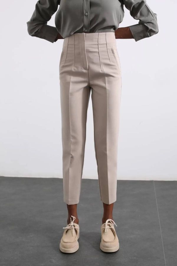 Laluvia Laluvia Stone Front Float High Waist Fabric Trousers