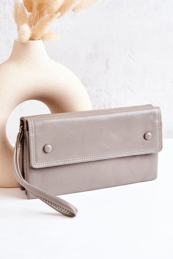 Kesi Large zippered leather wallet Loreaine grey