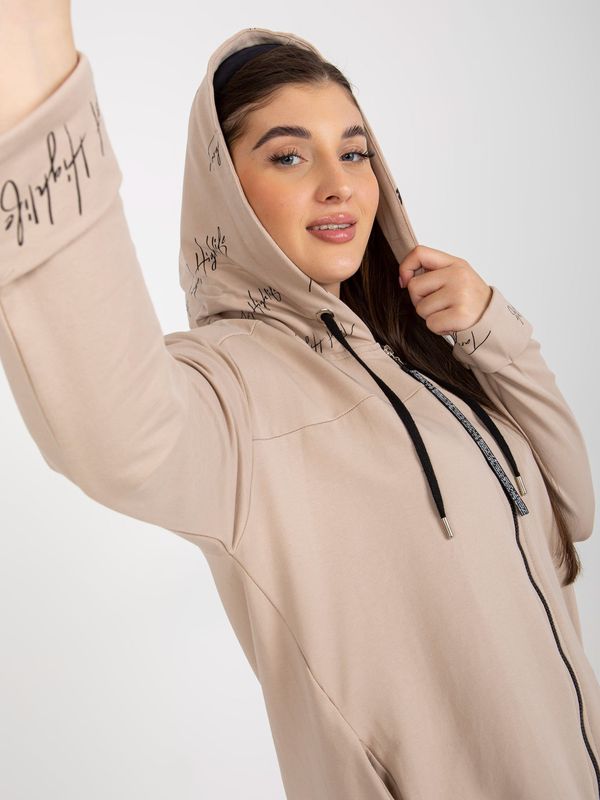 Fashionhunters Larger size beige sweatshirt with hood and pockets