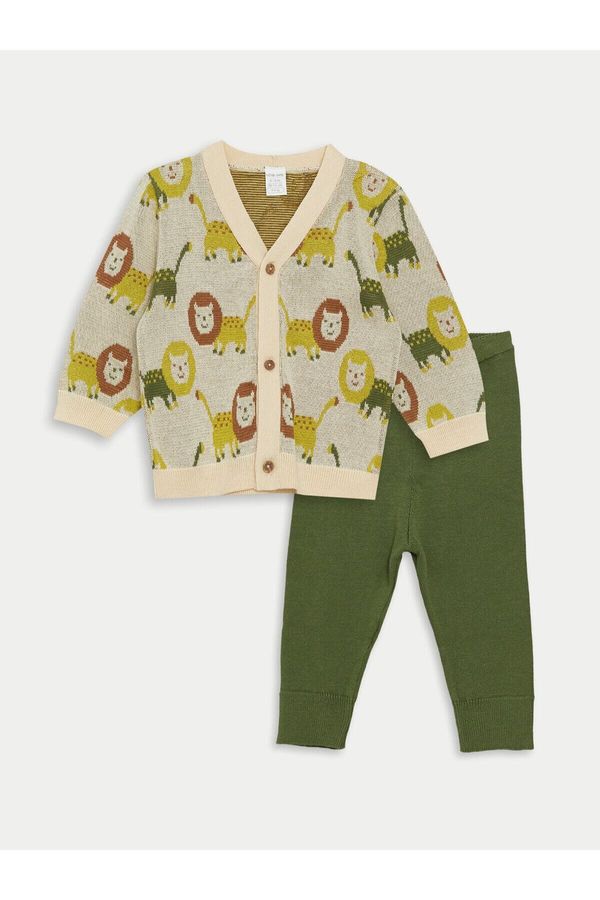 LC Waikiki LC Waikiki 2-Pack V-Neck Patterned Baby Boy Knitwear Cardigan and Trousers