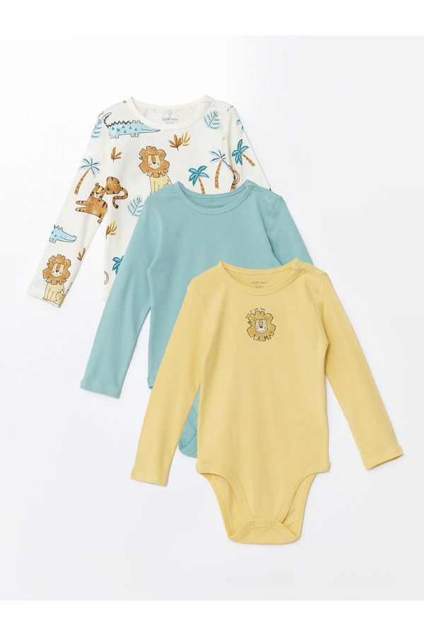 LC Waikiki LC Waikiki 3-Piece Crew Neck Long Sleeve Printed Baby Boy Bodysuit