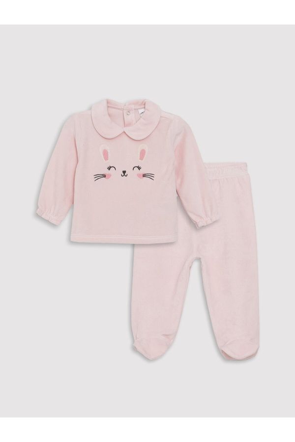 LC Waikiki LC Waikiki Baby Girl Collar Long Sleeved Embroidery Detail, Sweatshirt and Pants 2-Set