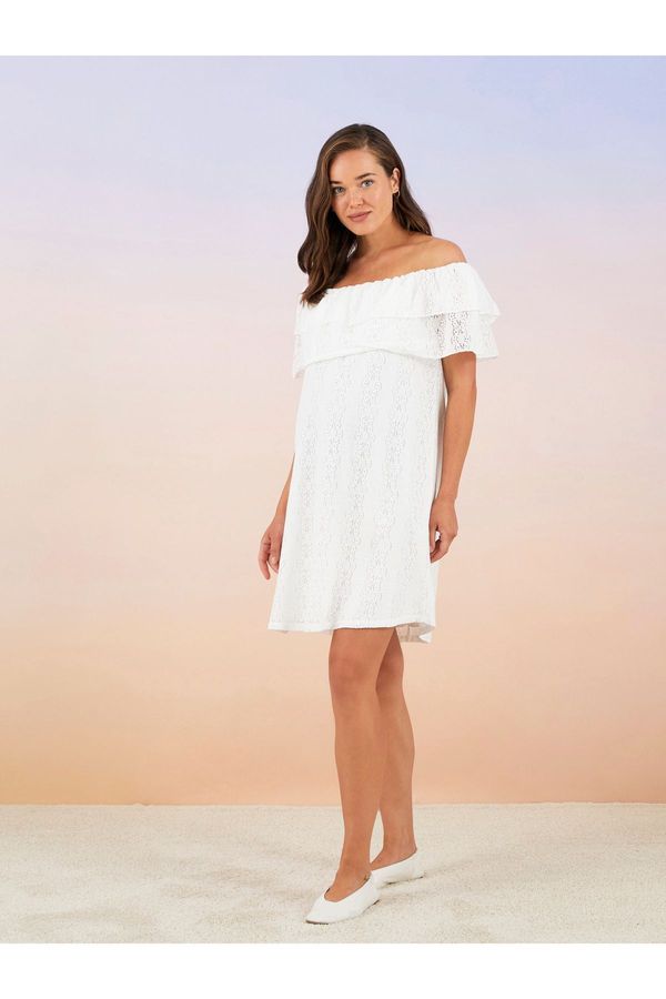 LC Waikiki LC Waikiki Boat Neck Embroidered Poplin Maternity Dress