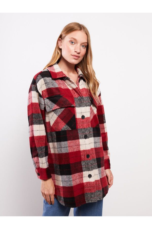 LC Waikiki LC Waikiki Button-Front Plaid Long Sleeve Women's Shirt Jacket