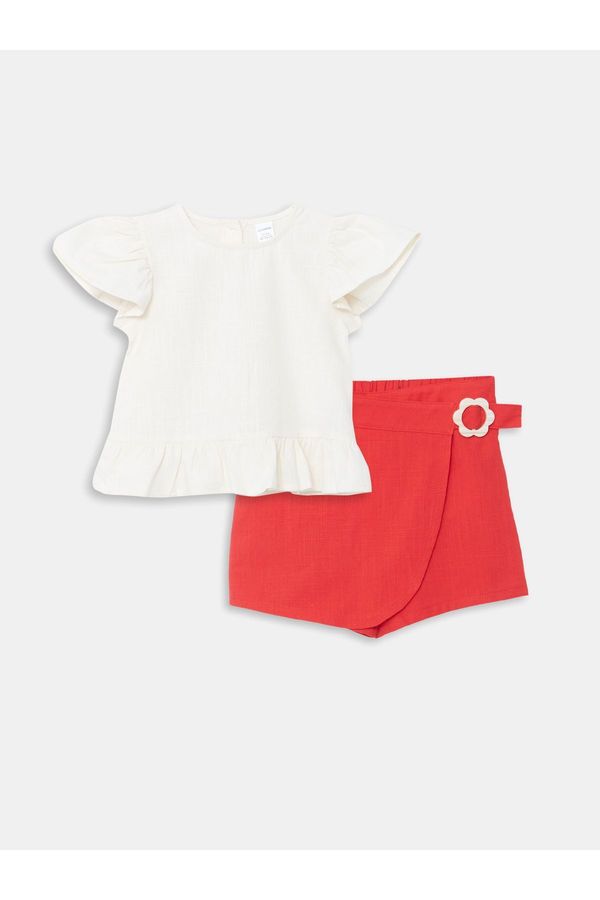 LC Waikiki LC Waikiki Crew Neck Basic Baby Girl Blouse and Shorts Skirt 2 Piece Set