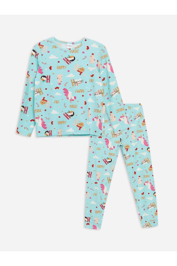 LC Waikiki LC Waikiki Crew Neck Christmas Themed Long Sleeve Girls Kids Pajamas Set